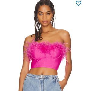 NWT Superdown Ramona Bustier Top Pink Feathers XS Revolve